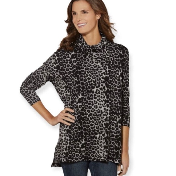 Soft Surroundings Sweaters - Soft Surroundings Women’s XS Felina Leopard Print Zip Turtle Neck Tunic Sweater